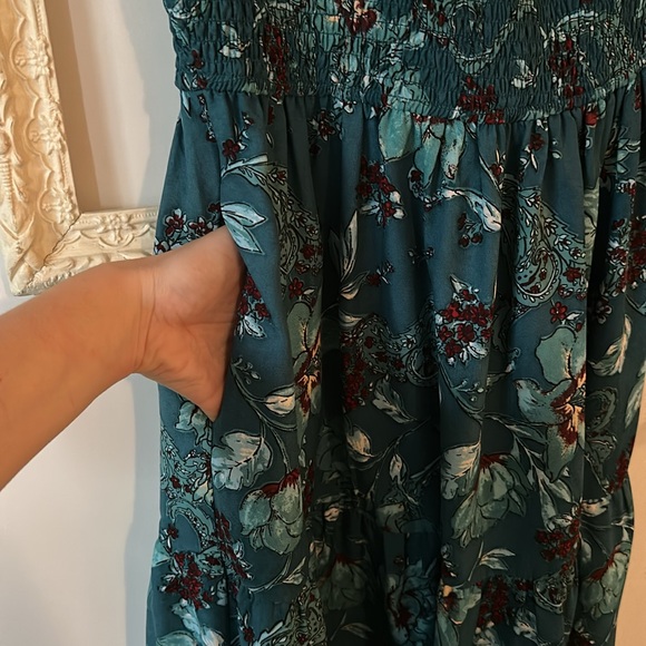 BAND OF THE FREE | Free People Floral Teal Maxi Dress One Shoulder - Picture 11 of 14